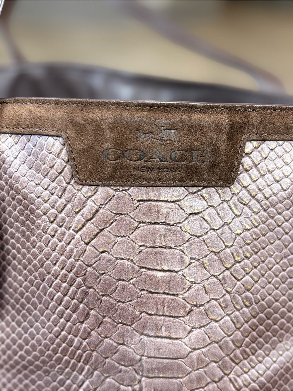 Coach Taupe and Brown Embossed Leather Tote - Picture 2 of 10